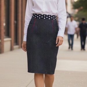 Yoana Baraschi Retro Navy Polka Dot Pin-up Style Pencil Skirt Size 6